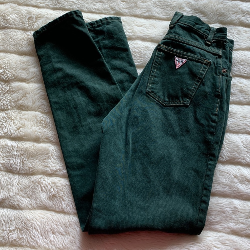GUESS vintage 90s High rise high waist GREEN skinny denim jeans 25 waist